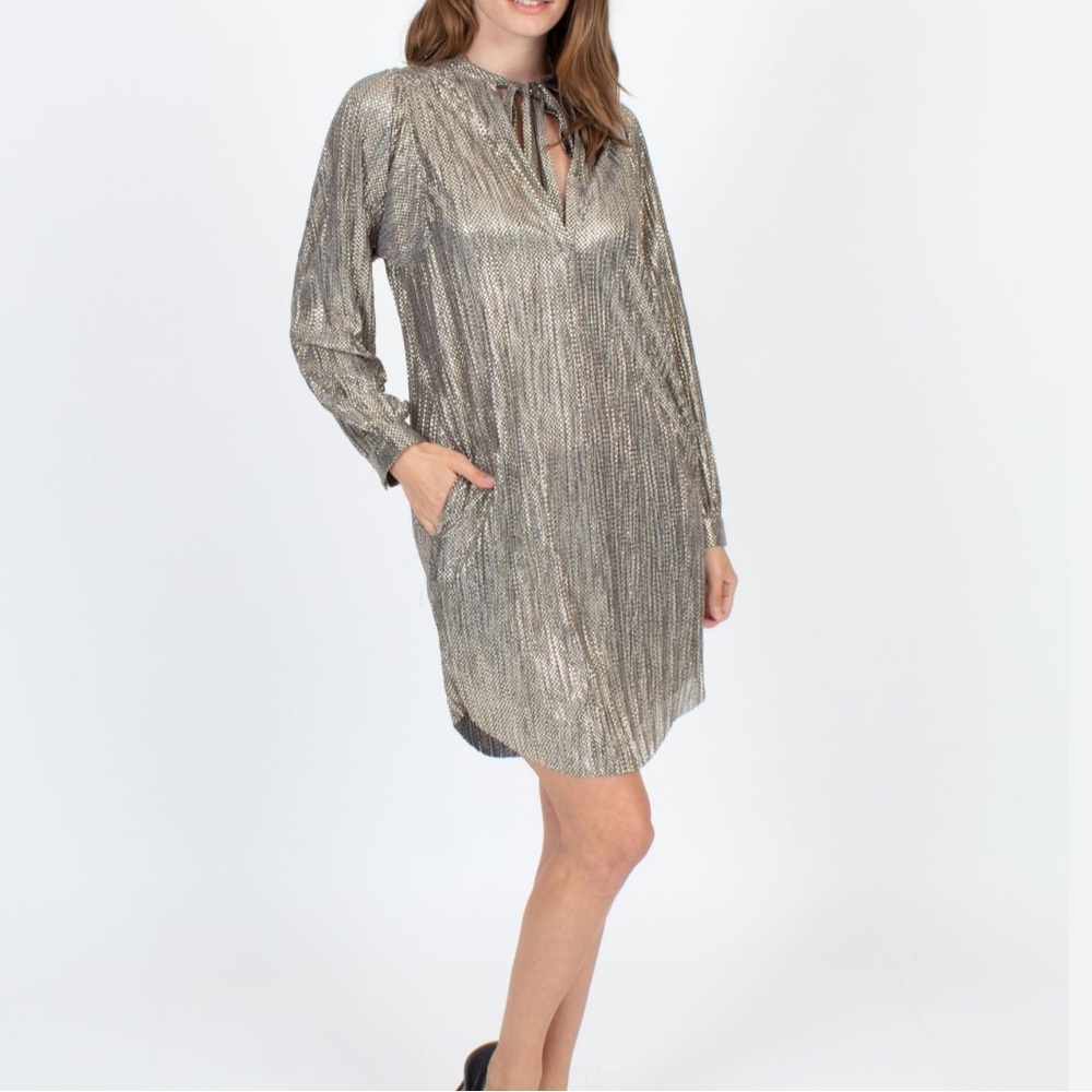 Sabina Musayev Neck Tie Metallic Dress Size small